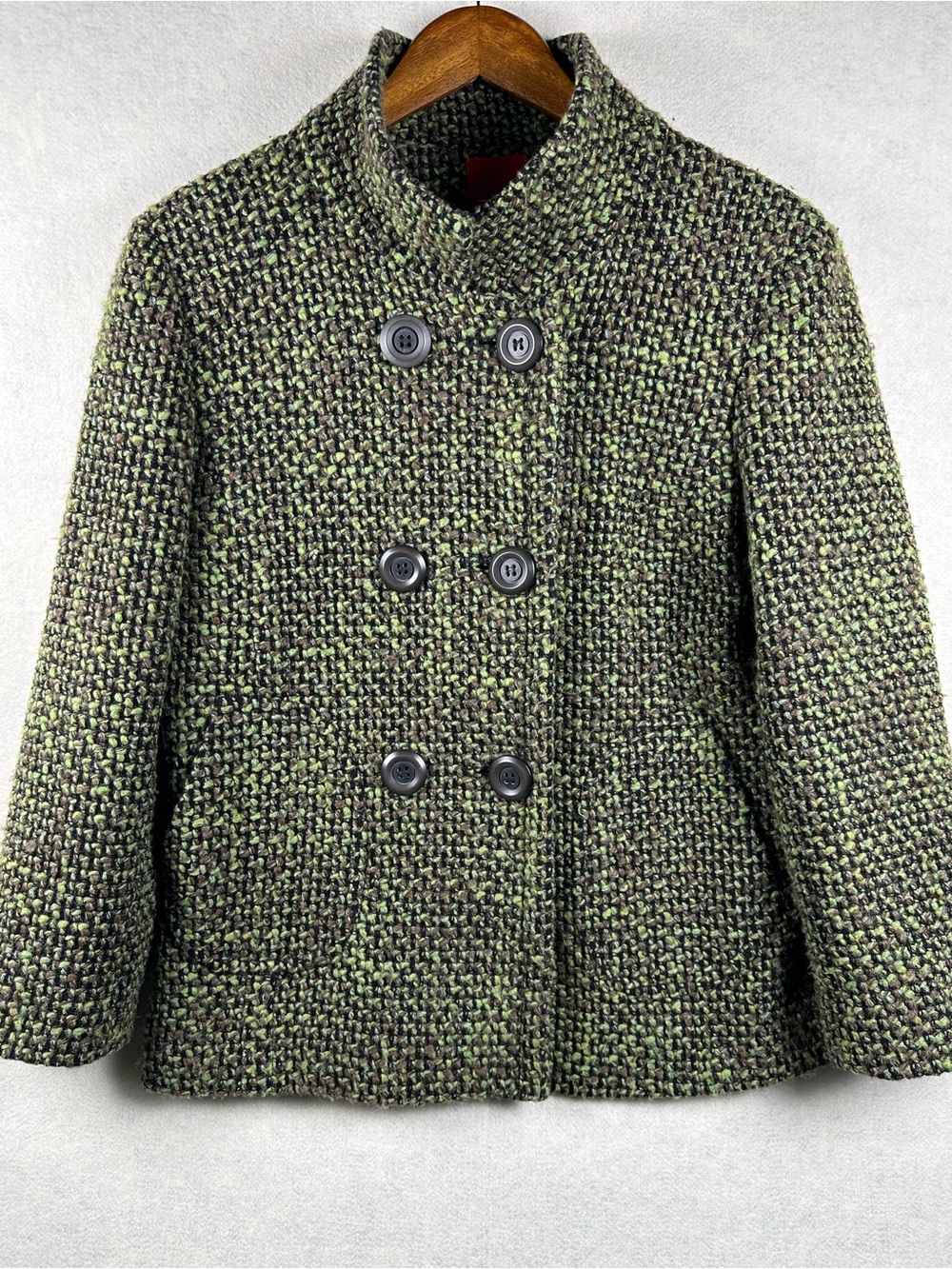 Esprit Tweed Jacket Green Brown Double Breasted Wool Blend L